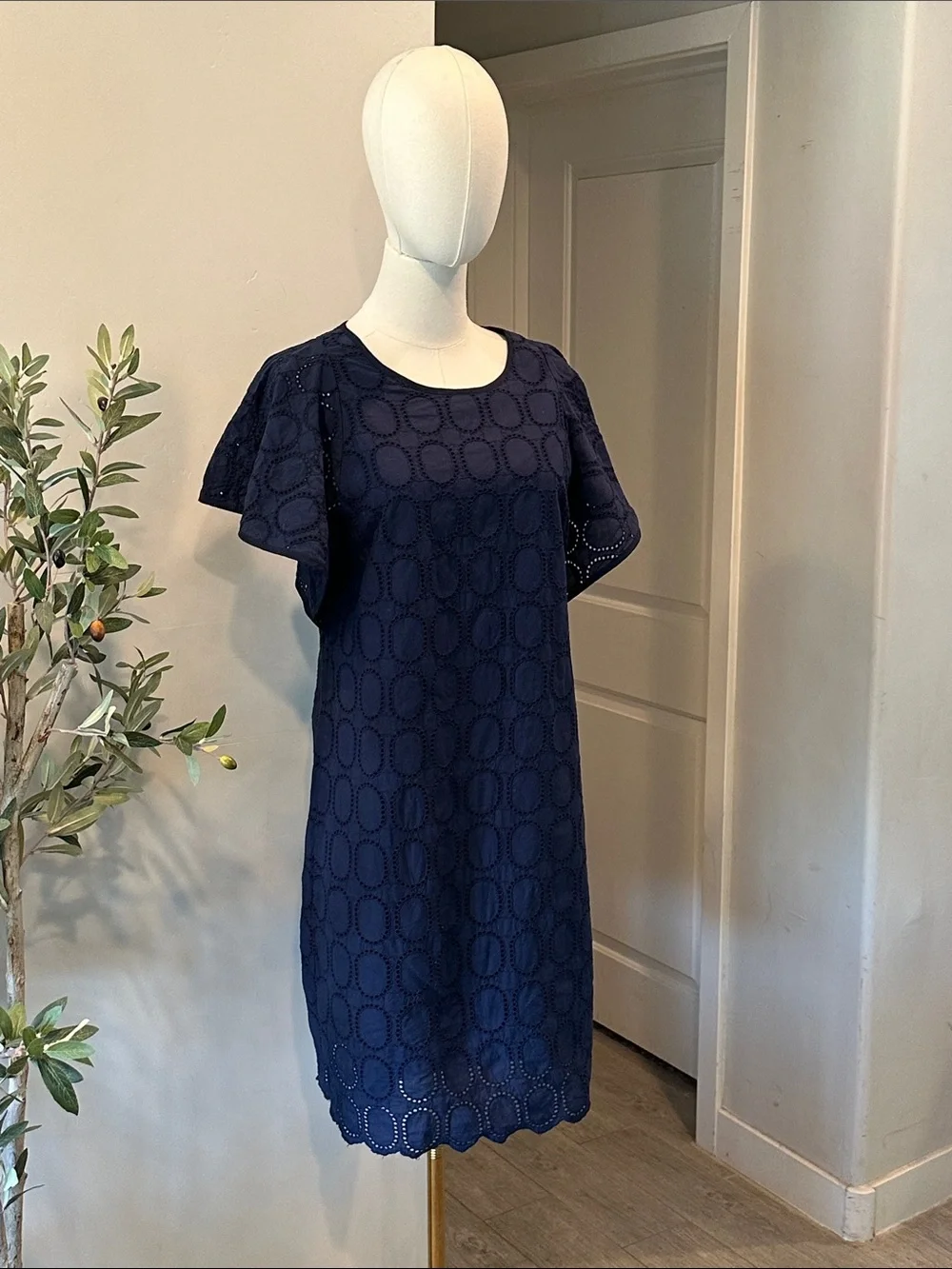 J.Crew Navy Eyelet Flutter Sleeve Shift Dress